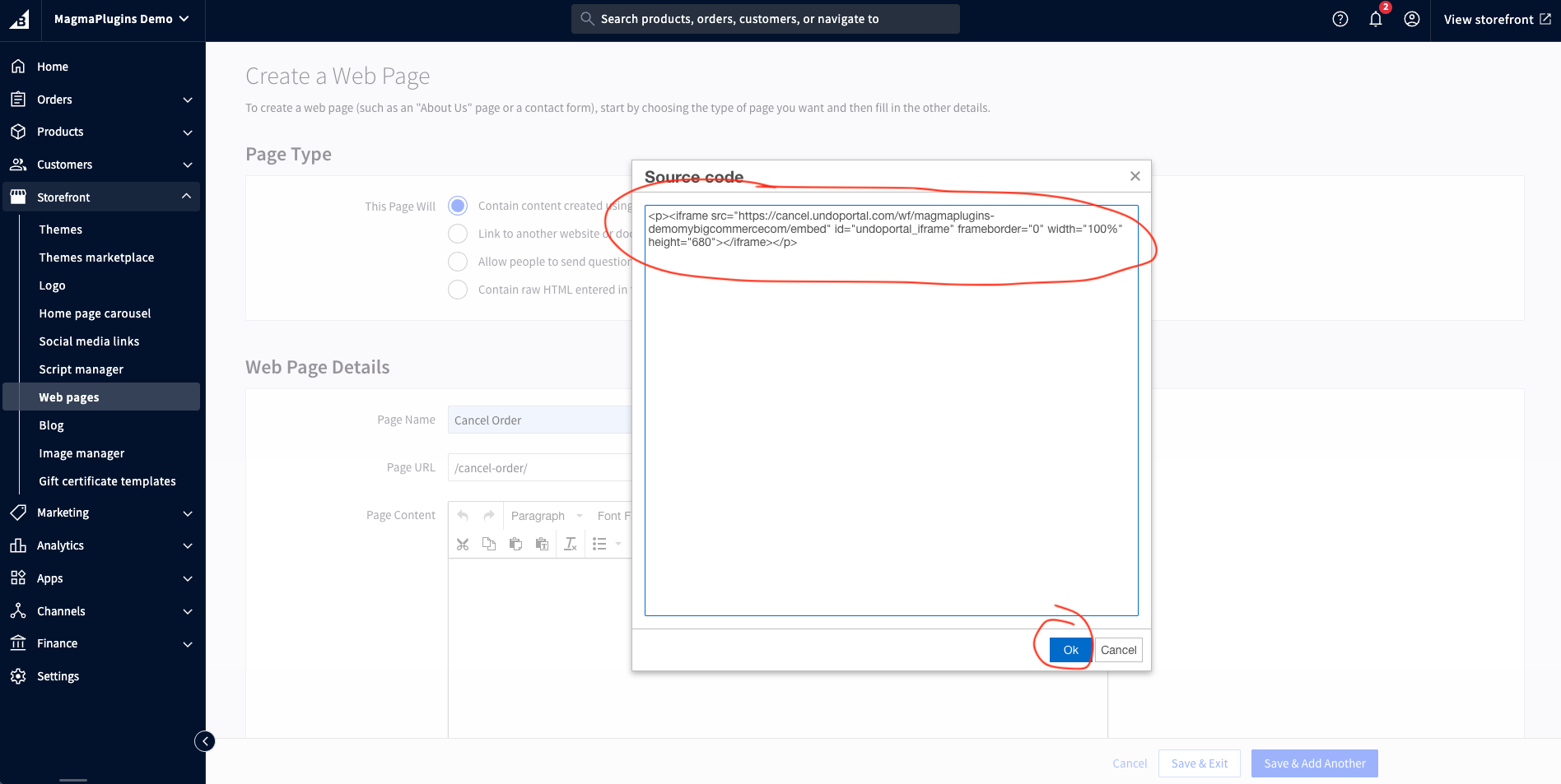 Paste the embed code into the HTML field