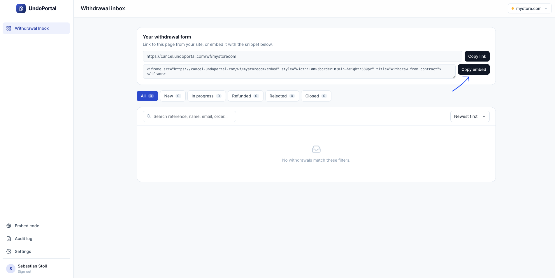 Klik på Copy embed-knappen for at kopiere iframe-koden
